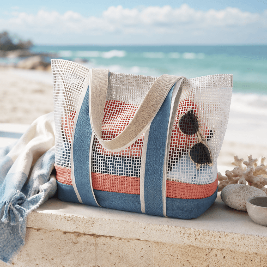 Mesh Beach Tote — Open-weave tote that shakes out sand and drains water on its own.