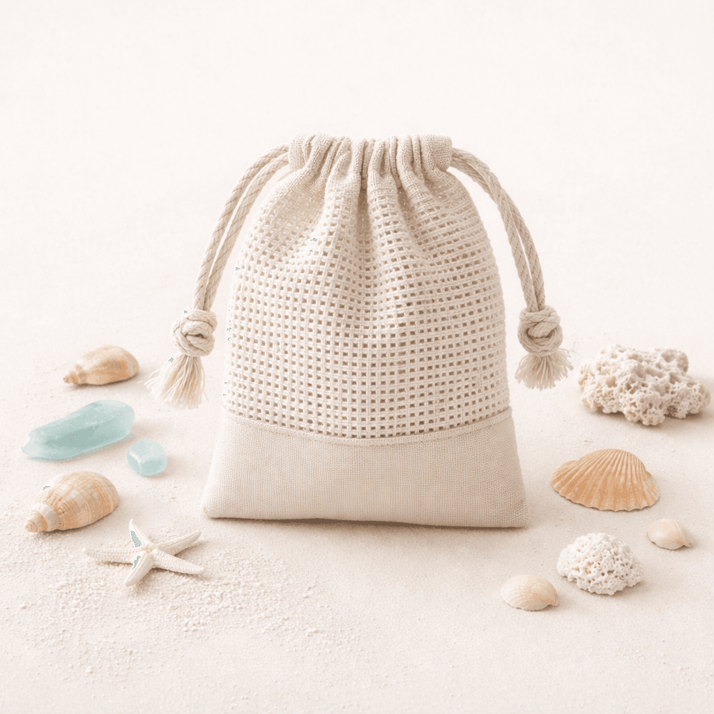 Shell Sorting Pouch — Small drawstring pouch for shells, pebbles and little finds.